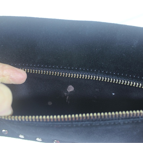 Vintage Studded Black Suede Leather Clutch Purse with Silver Studs Small Evening - Picture 7 of 7